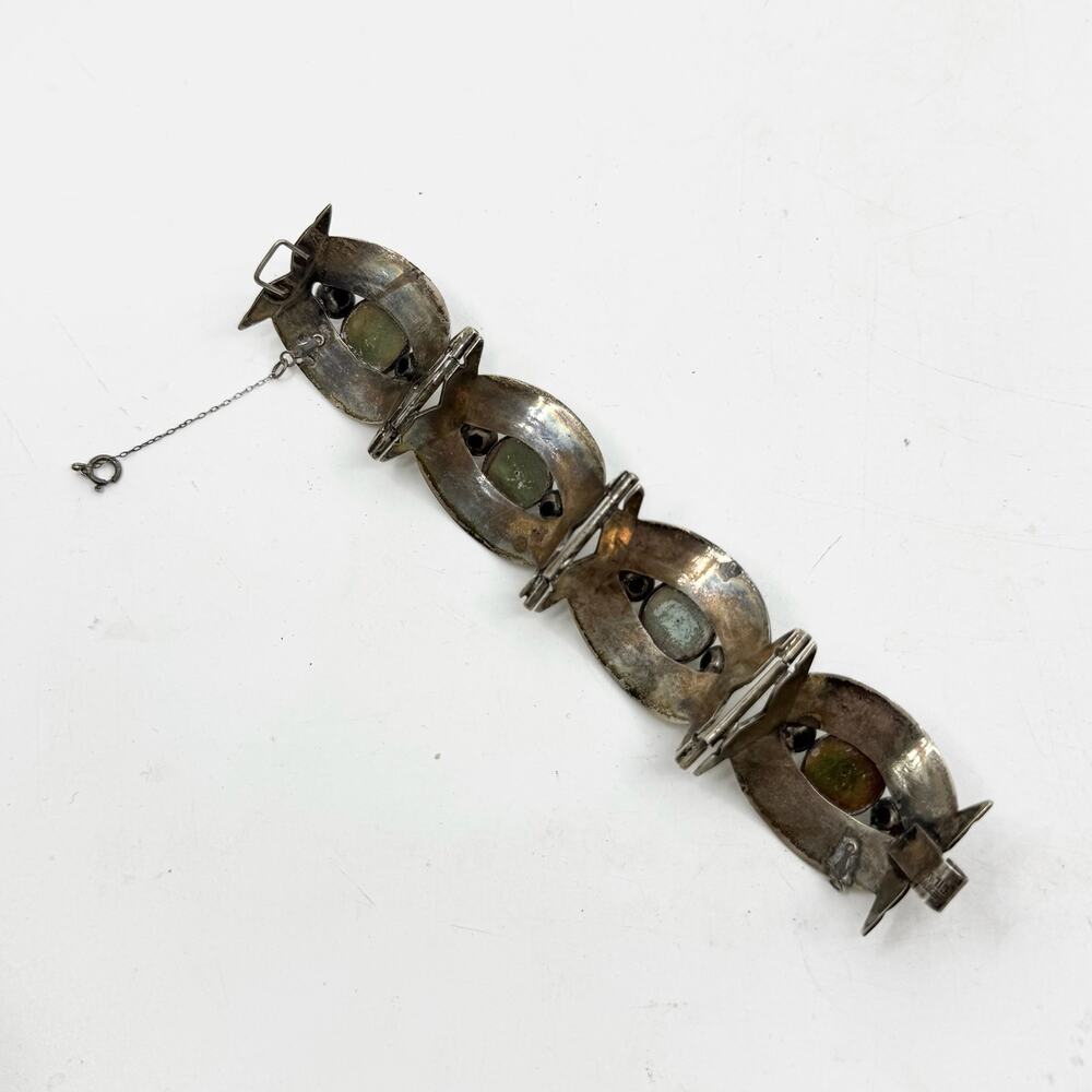 Vintage 40s Mexican Sterling Silver & Cabochon Bracelet - Picture 6 of 9